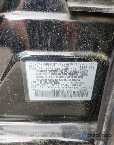 2017 Nissan Sentra S z USA, uszkodzony, nr VIN 3N1AB7AP1HY295553
